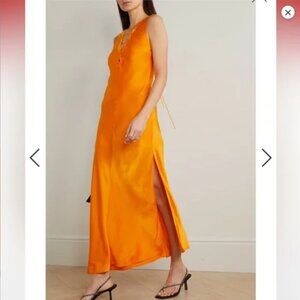 FRAME Orange Silk Dress with Lace up Top (STUNNING)